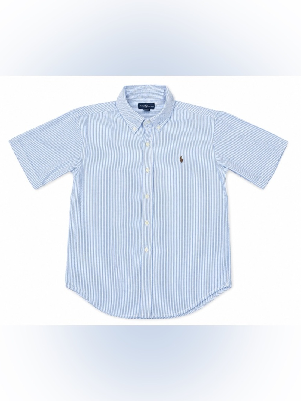 Ralph Lauren Light Blue & White Striped Short-Sleeve Button-Down Shirt